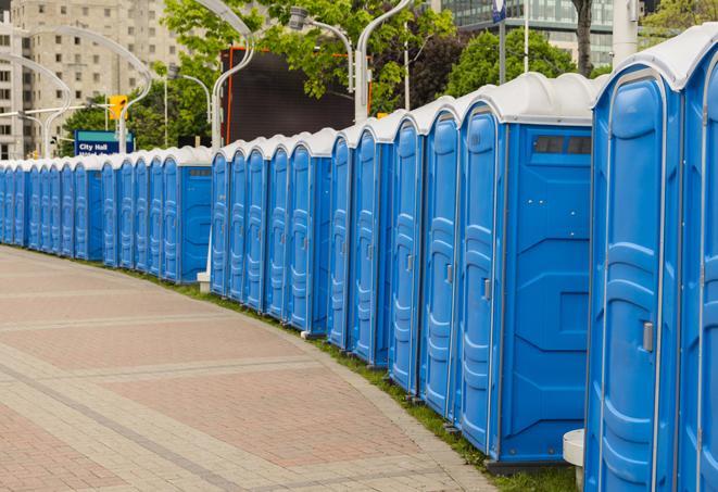 Seasonal porta potty units set up at a Kearney, Nebraska venue